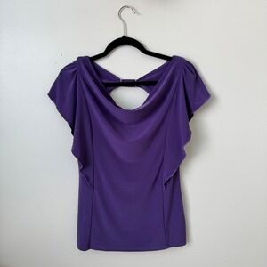Frank Lyman Design Y2K Purple Draped Cowl Neck Top Size 6 Made in Canada